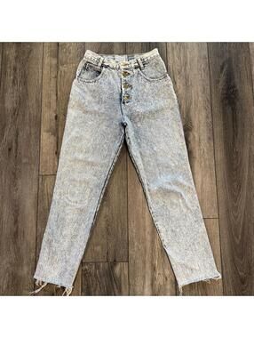 Vintage Palmetto's Acid Wash Button Fly Mom Jeans Size 9 High Rise Raw Hem